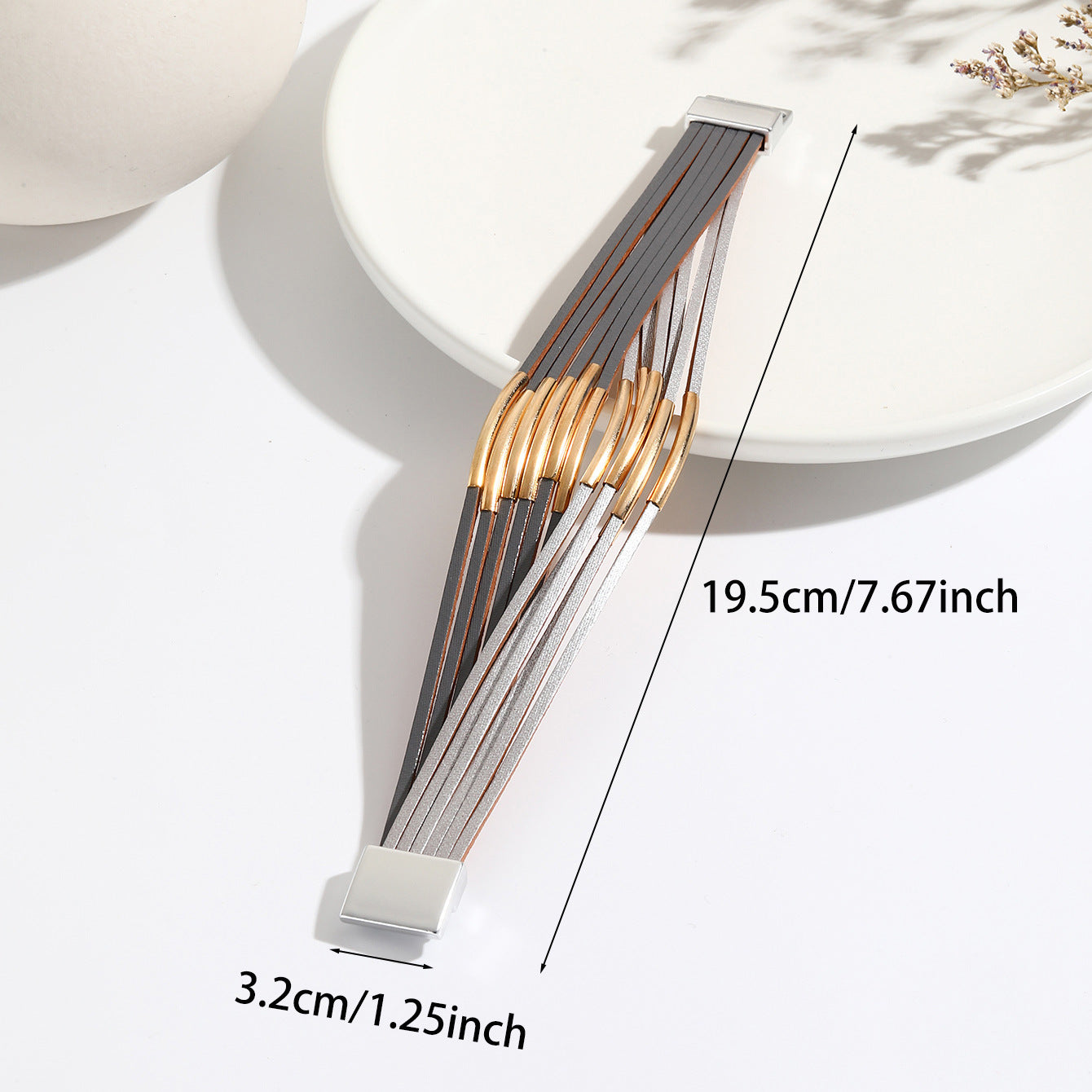 Black Grey 18K Gold Leather Multi-Layer Wrist Band Bracelet Women Bulk