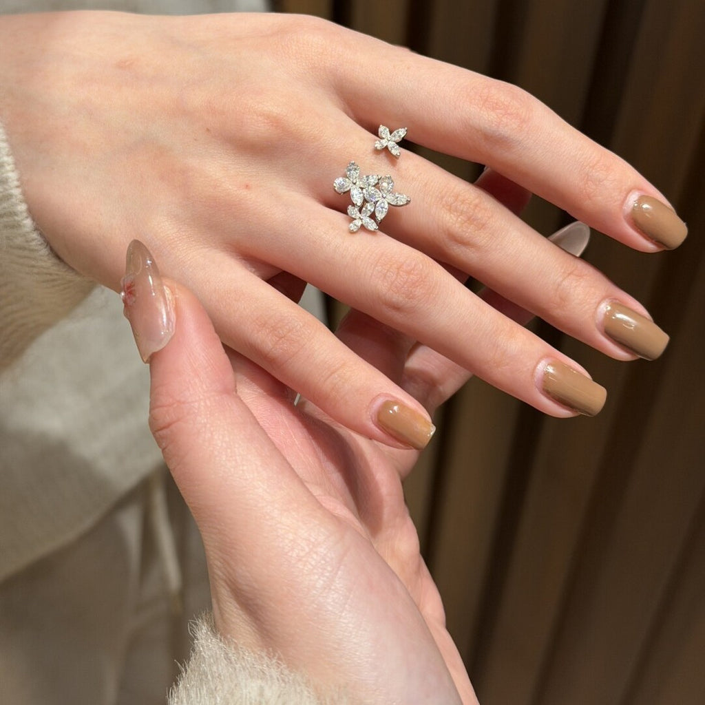 Silver Floral Cubic Zirconia Copper Adjustable Ring For Women Bulk