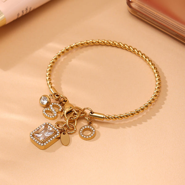 Square Solitaire 18K Gold Silver Cubic Zirconia Stainless Steel Charm Bracelet Kada For Women Main image