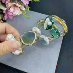 Dual Gemstone 18K Gold Pearl Openable Kada Bracelet For Women Bulk