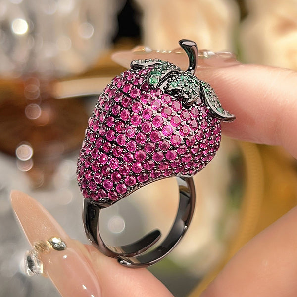 Strawberry Pink Green Black CZ Anti Tarnish Free Size Ring Bulk Main image