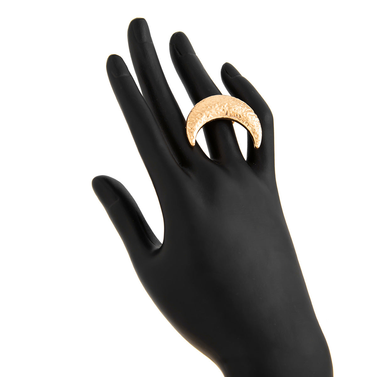 Beaten Finish Crescent Moon 18K Gold Free Size Ring For Women Bulk