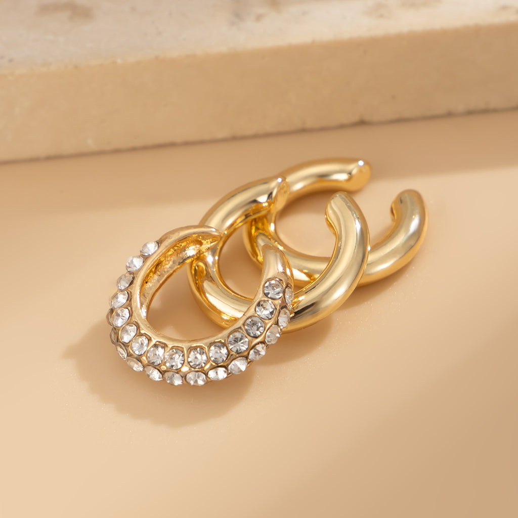 Studded 18K Gold Rhinestone Ear Cuff Earring Combo Pack Of 3 Bulk