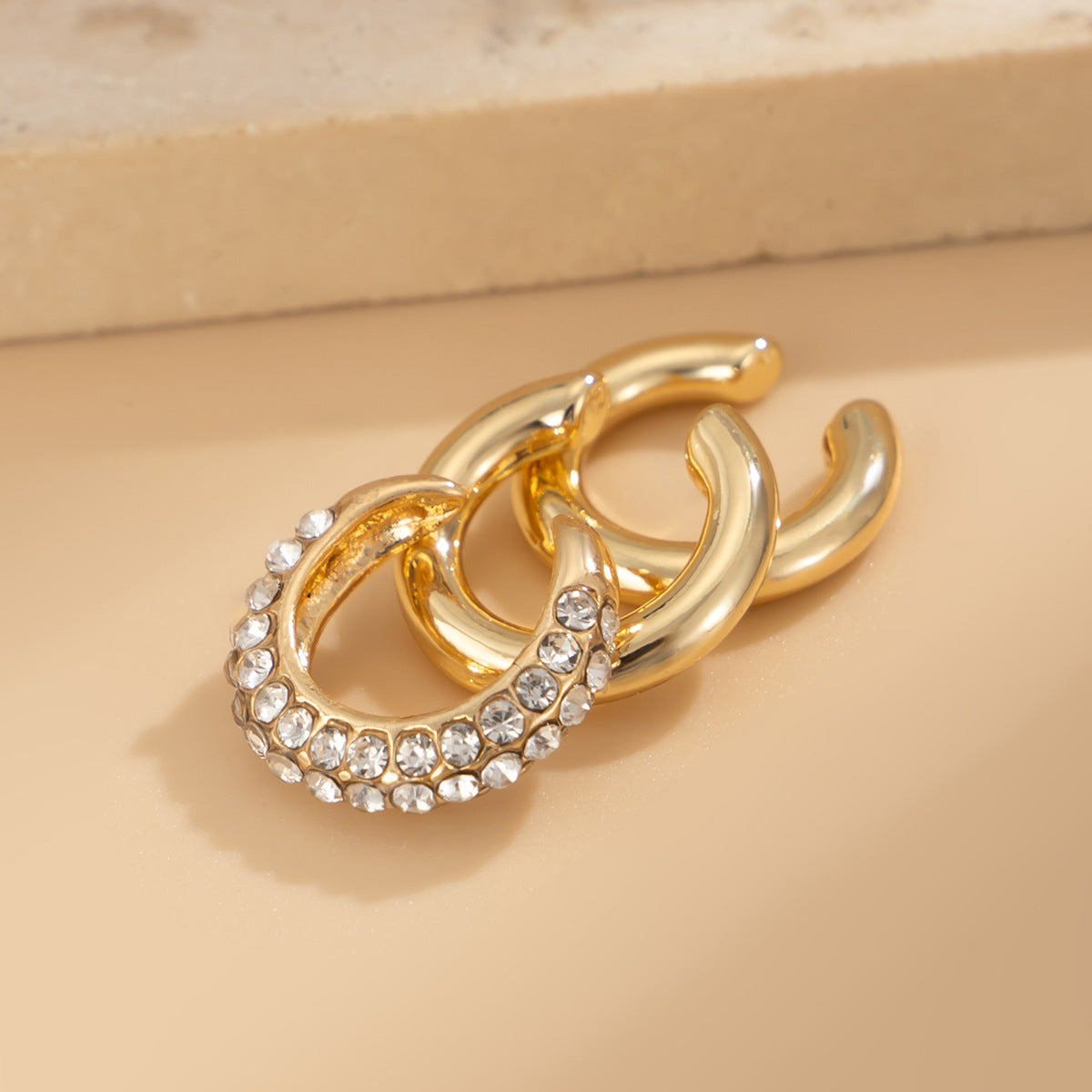 Studded 18K Gold Rhinestone Ear Cuff Earring Combo Pack Of 3 Bulk
