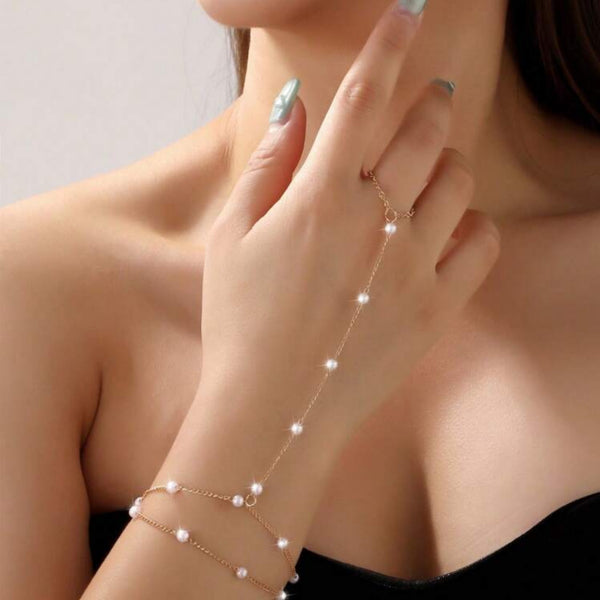 Minimal Hand Chain with Ring Gold Plated Pearl Bracelet For Women Bulk Main image