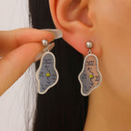 Abstract Clock Design Gold Silver Enamel Copper Drop Earrings Wholesale