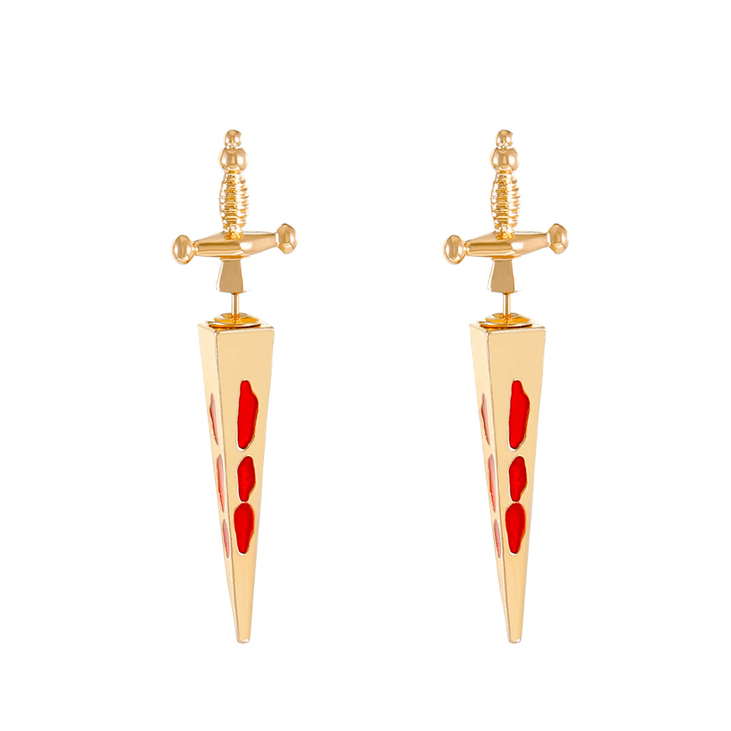 Glossy Red Dagger Sword Gold Silver Rhinestone Drop Earrings Wholesale