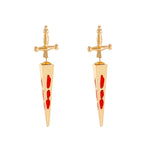 Glossy Red Dagger Sword Gold Silver Rhinestone Drop Earrings Wholesale