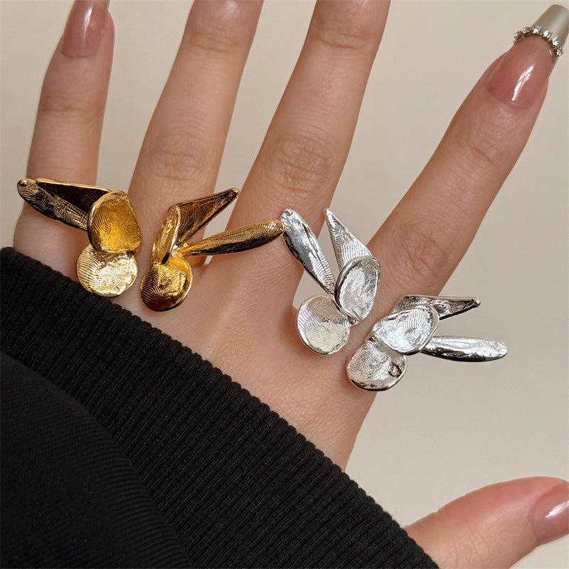 Big Flying Butterfly 18K Gold Silver Adjustable Ring For Women Bulk