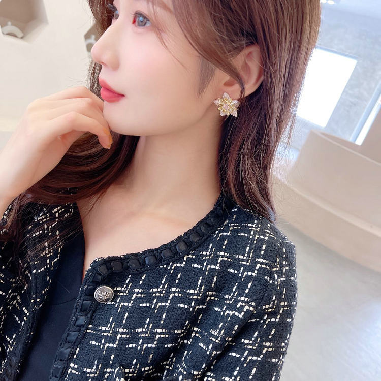 Floral Star Flower Black Green Pink Cubic Zirconia Crystal Anti Tarnish Stud Earring For Women