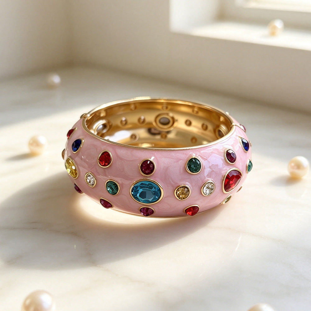 Designer Multi Color Enamel Gold Rhinestone Copper Cuff & Kadan Bulk