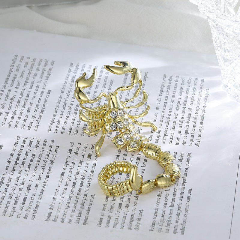 Scorpion Chain Cubic Zirconia 18K Gold Free Size Ring For Women Bulk