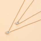 Oval Drop Solitaire 18K Gold Plated Cubic Zirconia Anti Tarnish Dual Layer Chain Necklace For Women