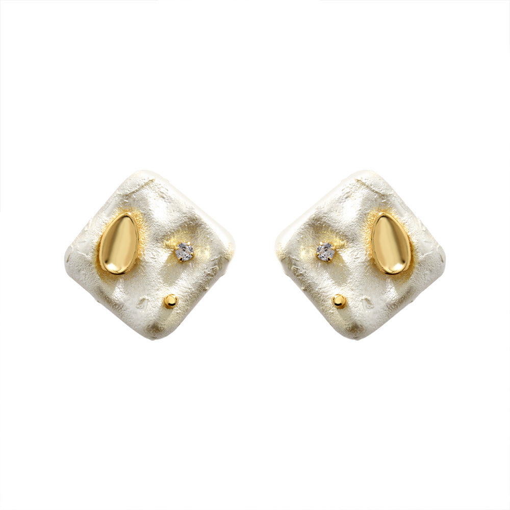 White Square Gold Cubic Zirconia Copper Stud Earrings For Women Bulk