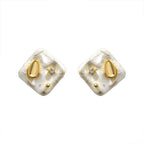 White Square Gold Cubic Zirconia Copper Stud Earrings For Women Bulk