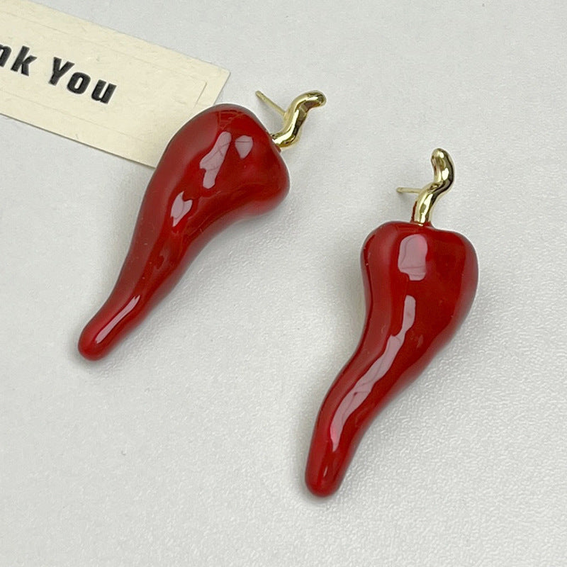 Chilli 18K Gold Red Enamel Dangler Earring For Women Bulk