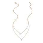Oval Drop Solitaire 18K Gold Plated Cubic Zirconia Anti Tarnish Dual Layer Chain Necklace For Women