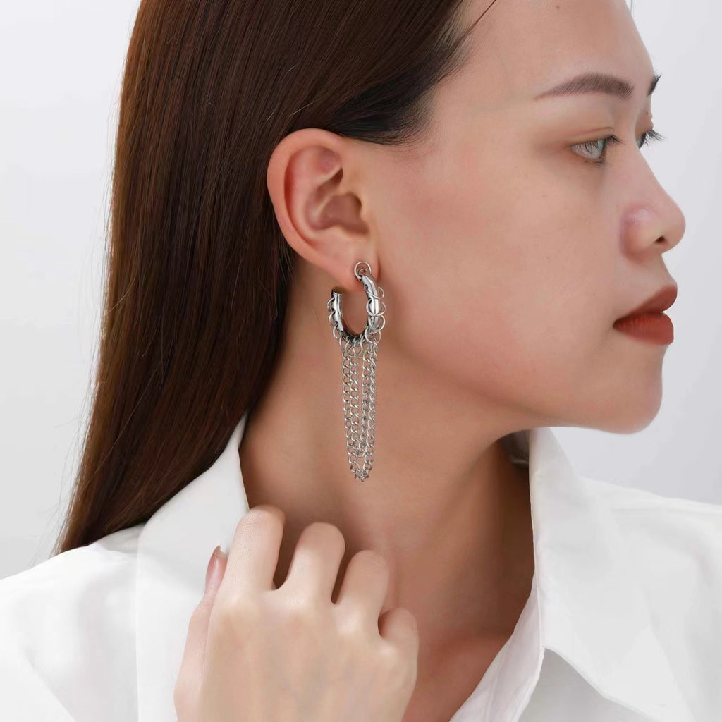 Punk Style Chain Fringe Gold Silver Alloy Drop Earrings For Women Bulk