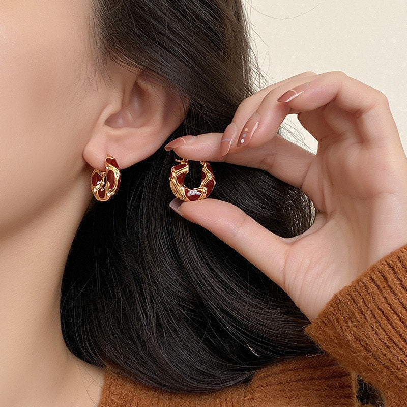 Enamel 18K Gold Plated White Black Hoop Earrings For Women Bulk Secondary image