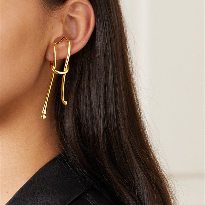 Long Dual Layer 18K Gold Anti Tarnish Ear Clip Dangler Earring Bulk