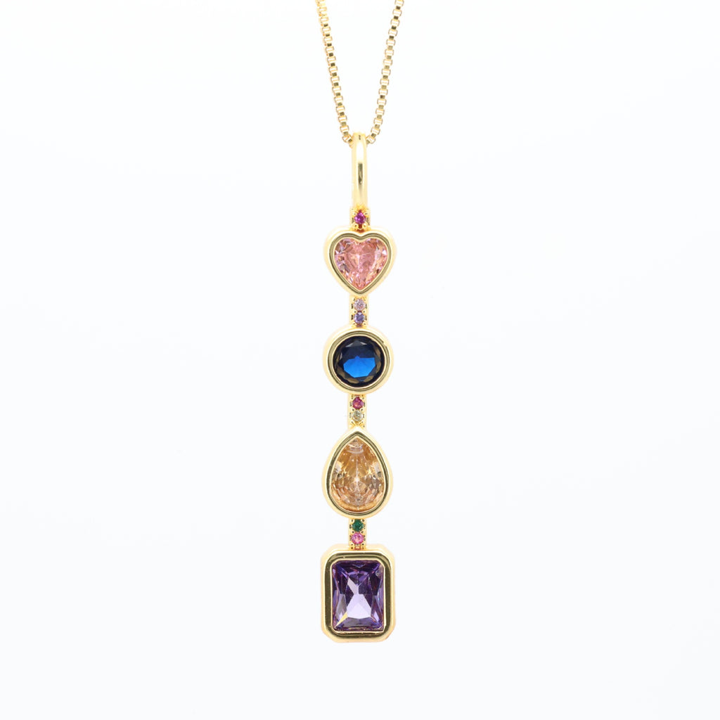 Geometric Shape Solitaire CZ 18K Gold Multi Pendant Chain Bulk