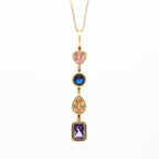 Geometric Shape Solitaire CZ 18K Gold Multi Pendant Chain Bulk
