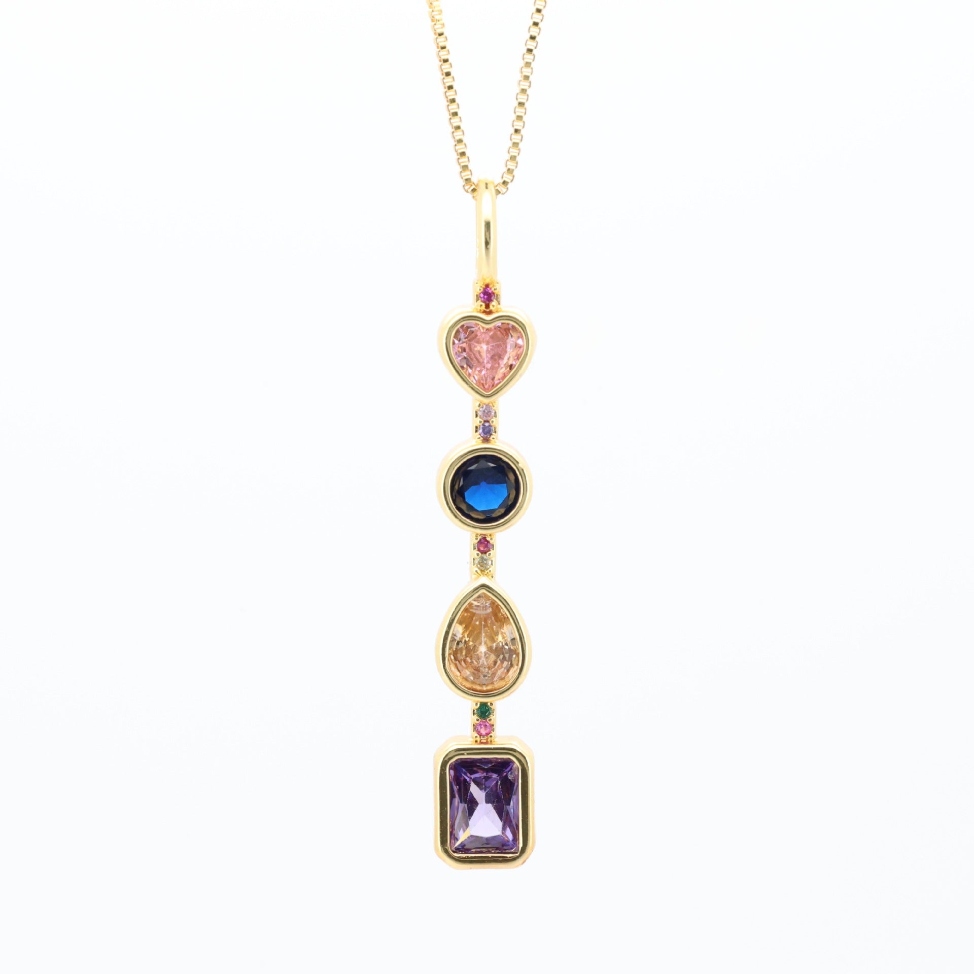 Geometric Shape Solitaire CZ 18K Gold Multi Pendant Chain Bulk