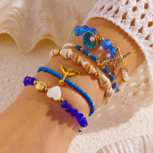 Designer Marine Theme Blue Crystal Gold Plated Pearl Beads Bracelet Bulk Secondary image