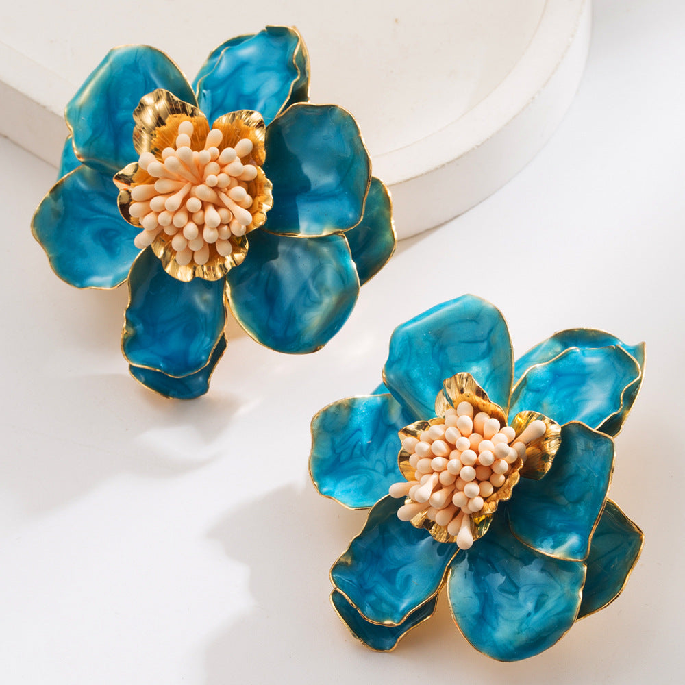 Flower Floral Enamel 18K Gold Multicolour Stud Earring For Women Bulk