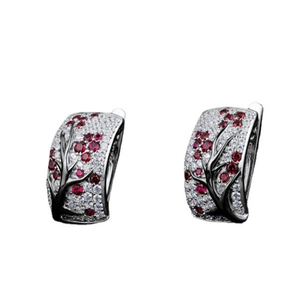 Floral Pink Silver Cubic Zirconia Anti Tarnish Hoop Stud Earring Bulk