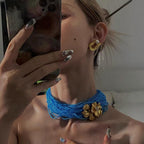 Turquoise Blue Multi Strand Floral Choker Gold Copper Necklace Bulk