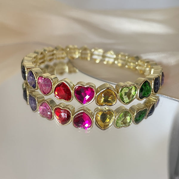 Multi Color Heart Tennis Rectangle Cubic Zirconia Copper Bracelet Bulk Main image