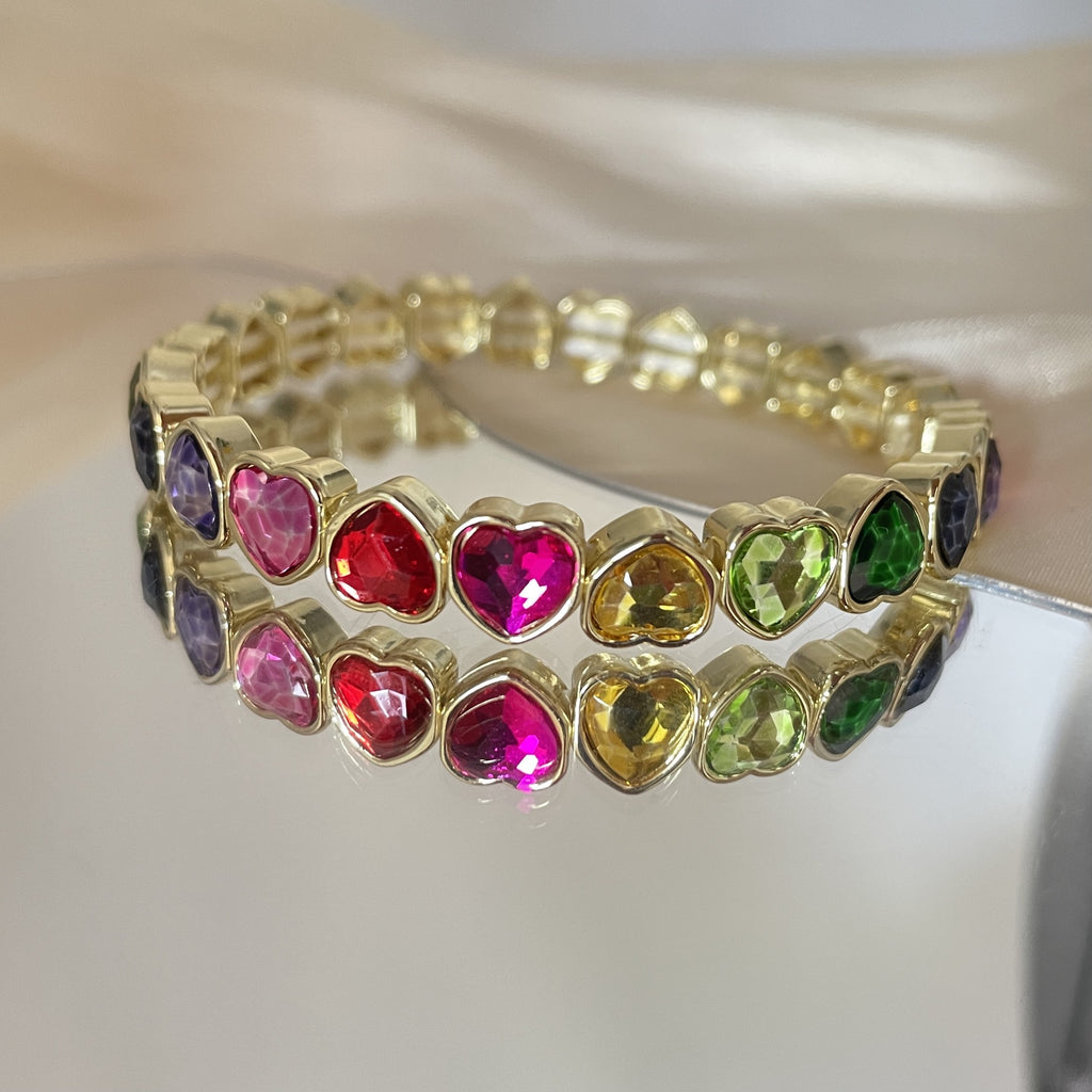 Multi Color Heart Tennis Rectangle Cubic Zirconia Copper Bracelet Bulk