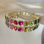Multi Color Heart Tennis Rectangle Cubic Zirconia Copper Bracelet Bulk