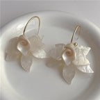 Flower White Green Brown 18K Gold Anti Tarnish Hoop Earrings Bulk
