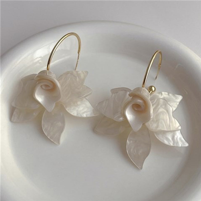 Flower White Green Brown 18K Gold Anti Tarnish Hoop Earrings Bulk