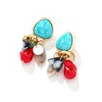 Turquoise Shell Gemstone Blue Red 18K Gold Dangler Earring Women Bulk