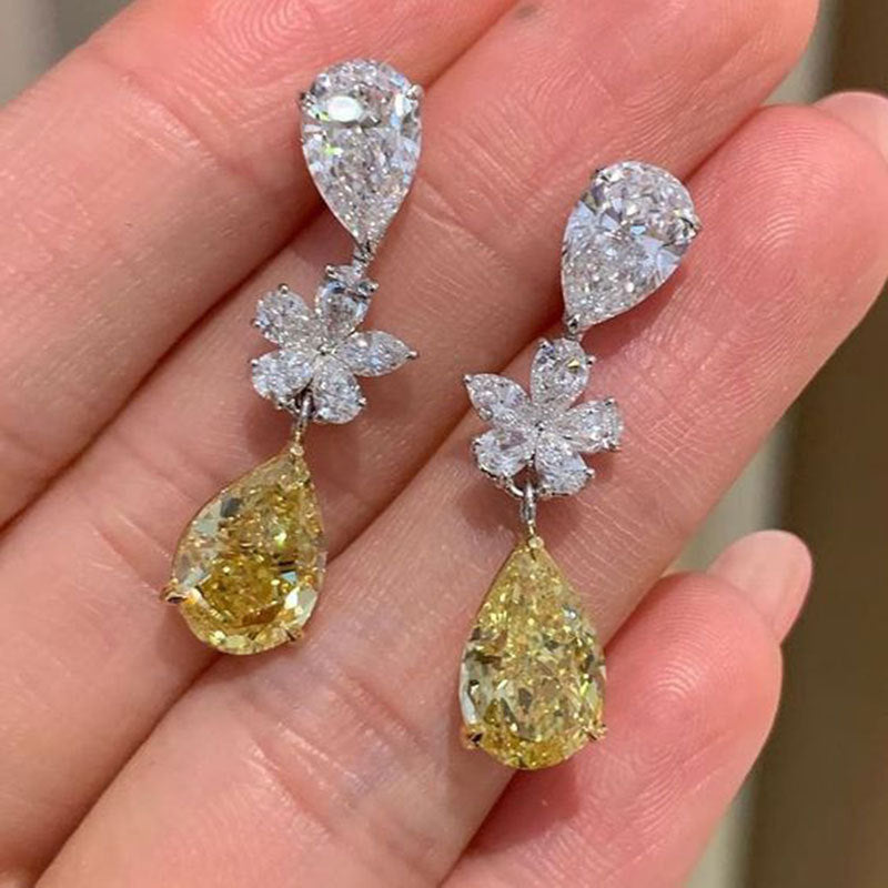 Solitaire Flower Drop Silver Yellow Anti Tarnish Dangler Earring Bulk