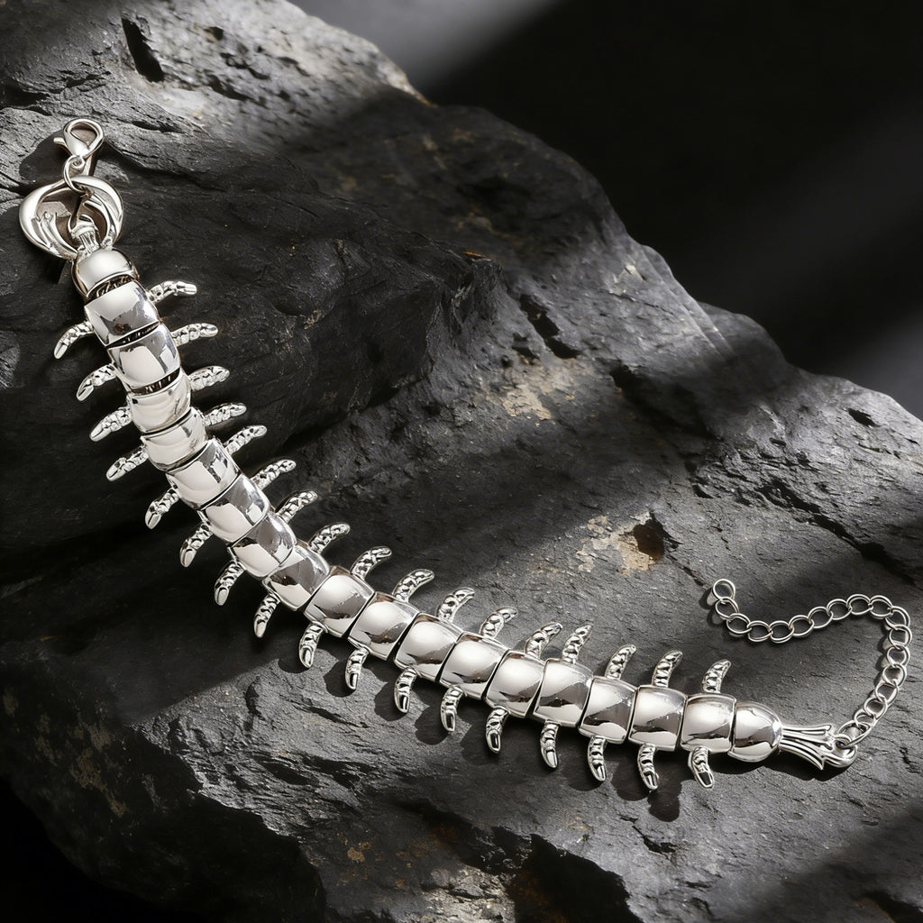 Gothic Centipede Design Silver Plated Alloy Bracelet For Men Wholesale