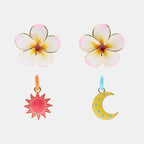 Designer Floral Sun & Moon Mismatch Gold Enamel Drop Earrings Wholesale