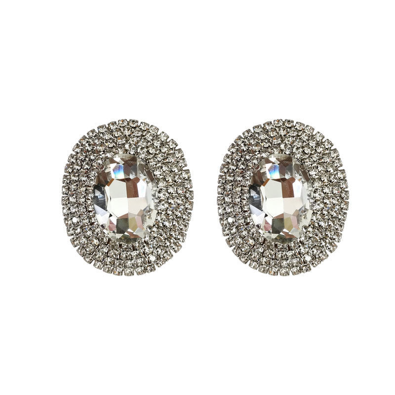 Oval Rhinestone Cubic Zirconia Silver Stud Earring For Women Bulk