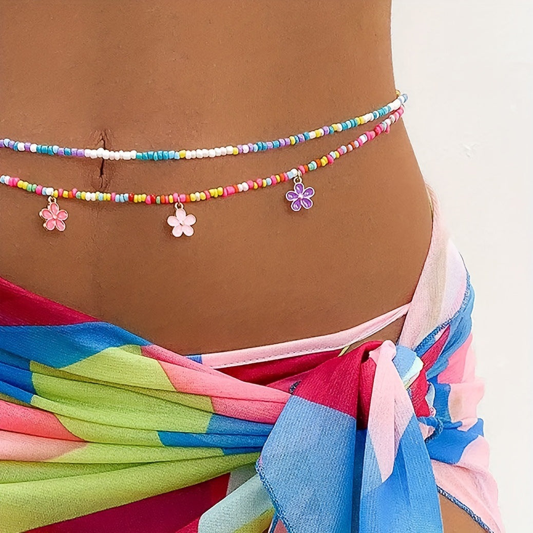 Flower Beaded Colorful Double-Layer Beach Handmade Waist Chain Bulk