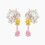 Elegant Gold Tone Pink Yellow White CZ Copper Necklace Earring Set Bulk