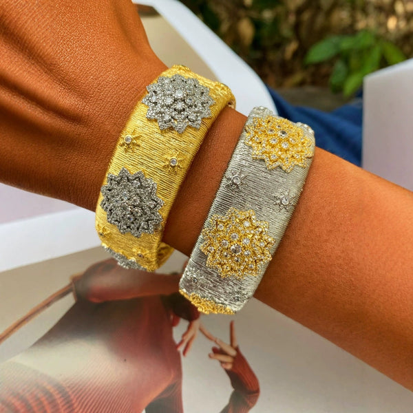 Flower CZ 18K Gold Silver Adjustable Cuff Bracelet Band Ring Bulk Secondary image