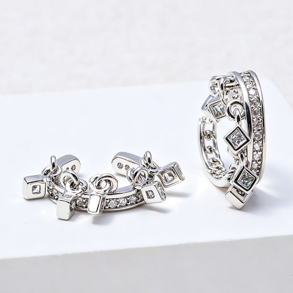 Gold Silver Dangling Square Cubic Zirconia Copper Ear Cuff Earrings Bulk Secondary image