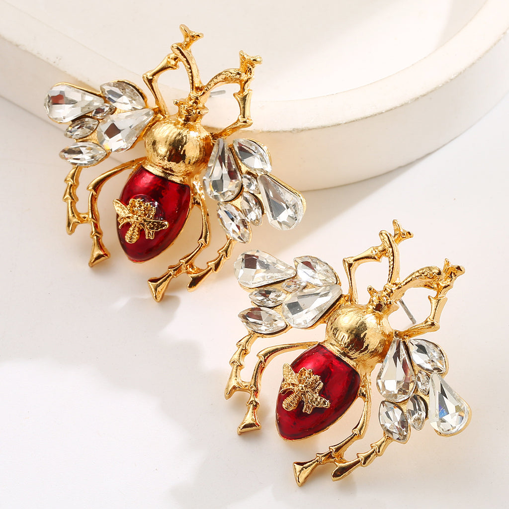 Multi Color Ladybug & Bee Gold Plated Enamel Drop Earrings Women Bulk
