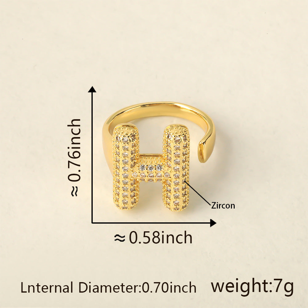 All Initial Letter Alphabets CZ Gold Anti Tarnish Adjustable Ring Bulk