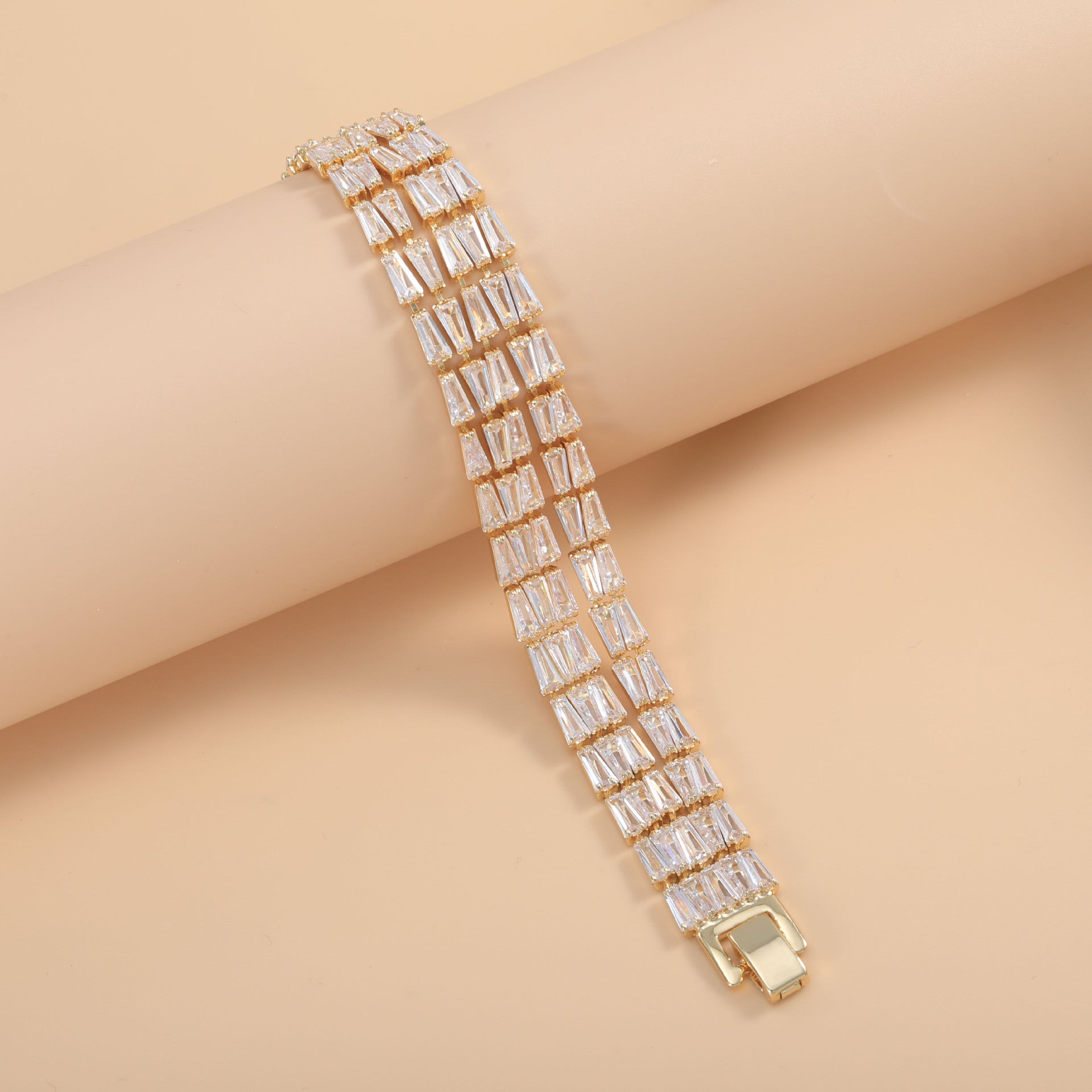 Bulk Premium Double Strand Baguette Gold Silver CZ Copper Bracelet Main image