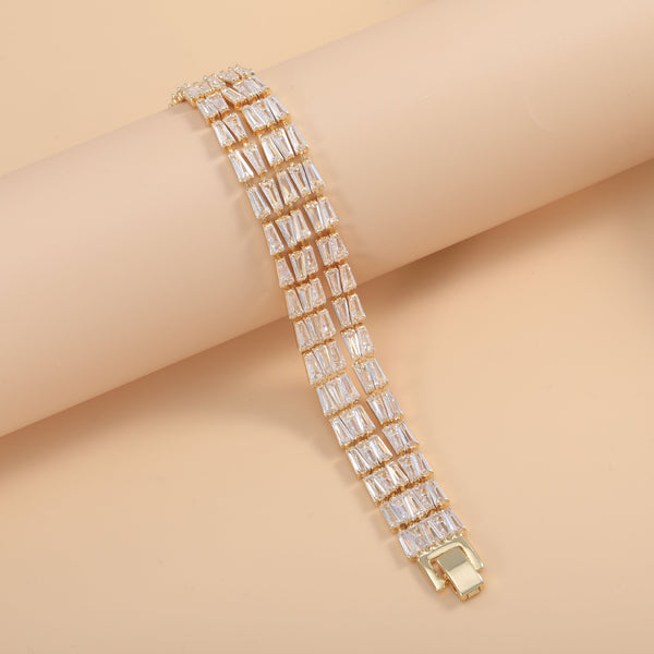 Bulk Premium Double Strand Baguette Gold Silver CZ Copper Bracelet Main image