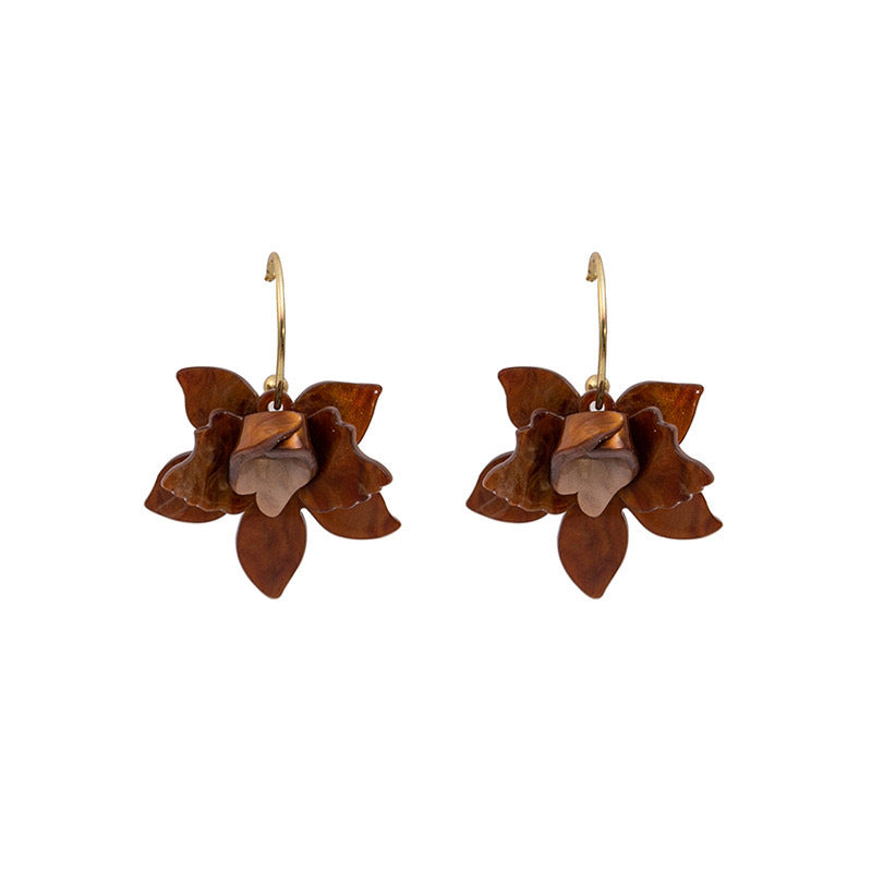 Flower White Green Brown 18K Gold Anti Tarnish Hoop Earrings Bulk
